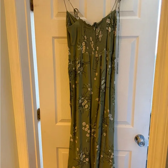 Reformation Green Floral Slip Kimberly Dress with Cream Blooms - Picture 7 of 8